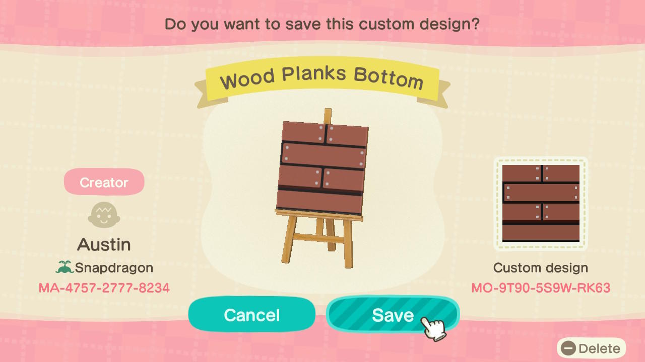 Animal Crossing Design Code: MO-9T90-5S9W-RK63 Wooden Planks (8/9)