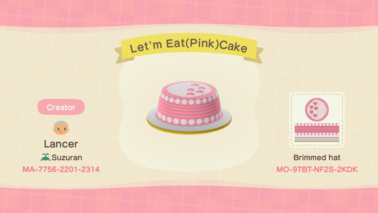 Animal Crossing Design Code: MO-9TBT-NF2S-2KDK Let em Eat Pink Cake