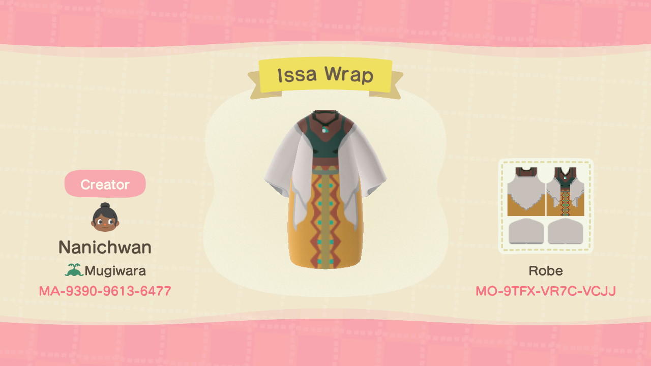 Animal Crossing Design Code: MO-9TFX-VR7C-VCJJ Issa Wrap(8skintone)