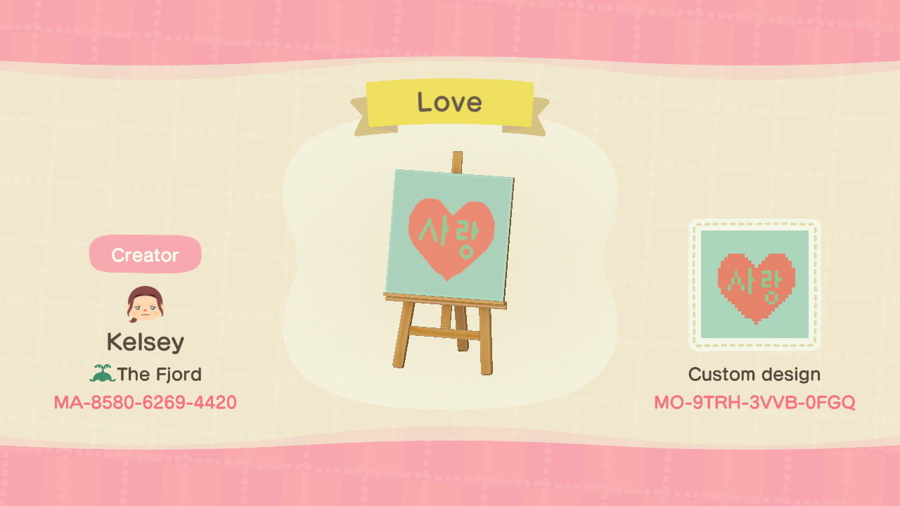 Animal Crossing Design Code: MO-9TRH-3VVB-0FGQ Love
