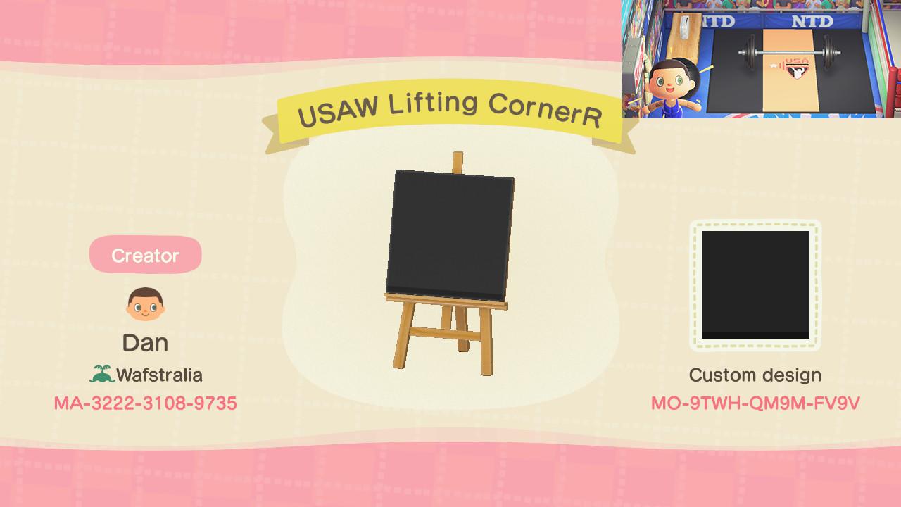 Animal Crossing Design Code: MO-9TWH-QM9M-FV9V USAW Lifting CornerR