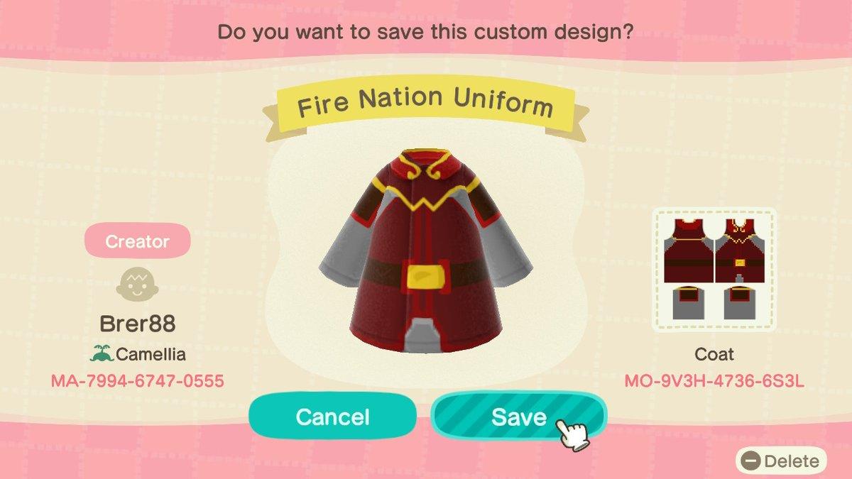 Animal Crossing Design Code: MO-9V3H-4736-6S3L Fire Nation Uniform