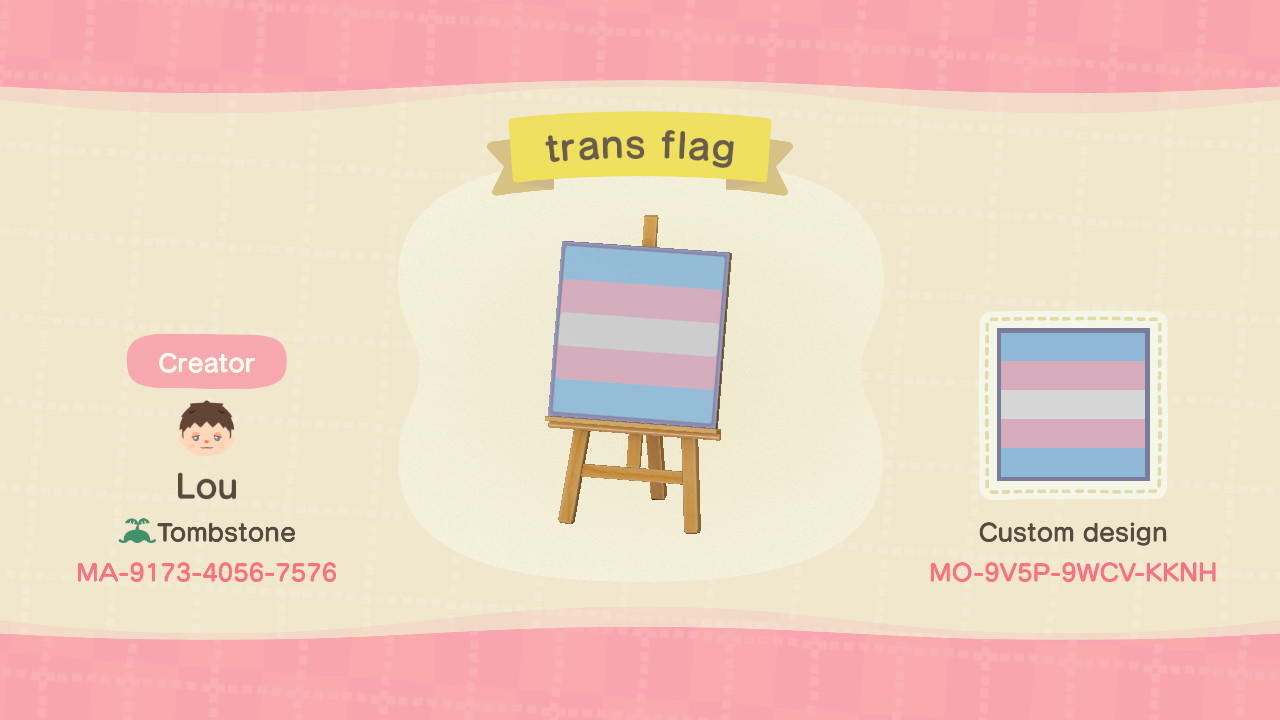Animal Crossing Design Code: MO-9V5P-9WCV-KKNH trans flag