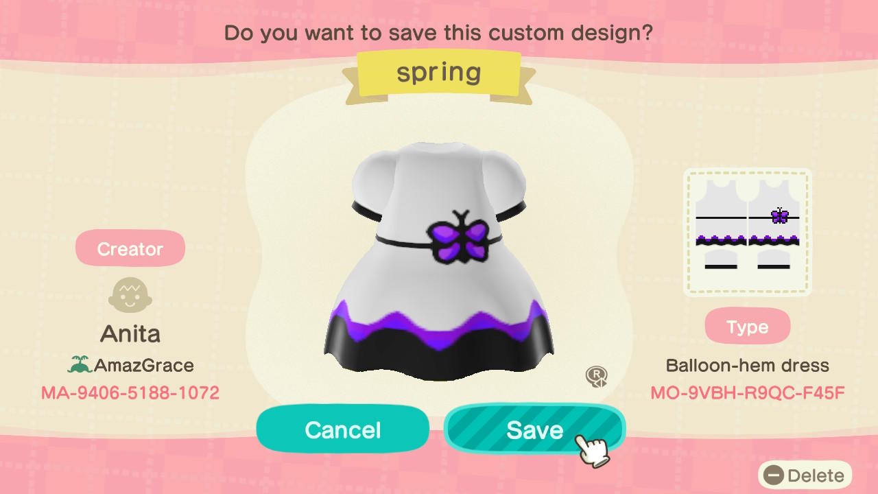 Animal Crossing Design Code: MO-9VBH-R9QC-F45F Spring