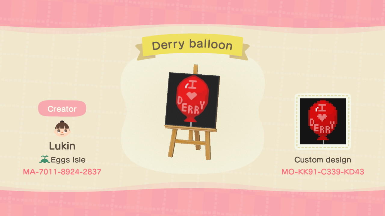 Animal Crossing Design Code: MO-9W8D-DDGF-LDXJ Derry Balloon