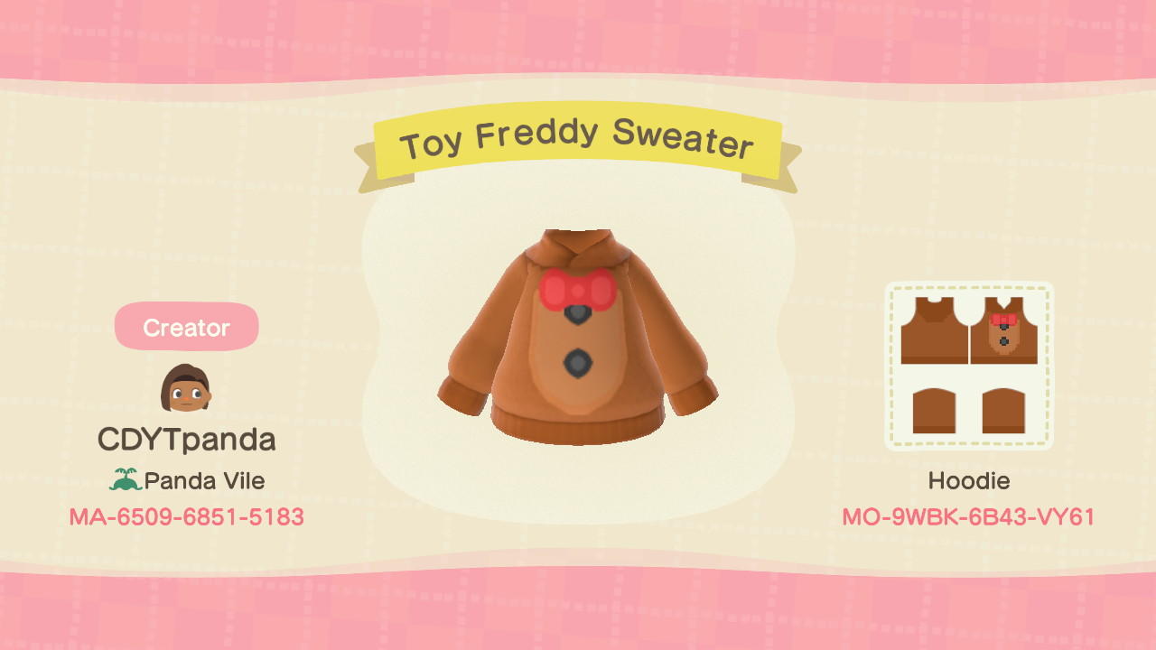 Animal Crossing Design Code: MO-9WBK-6B43-VY61 Toy Freddy Sweater