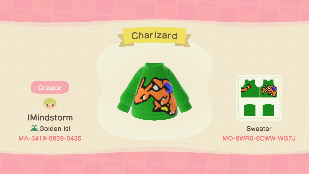 Animal Crossing Design Code: MO-9WR0-6CWW-WG7J Charizard