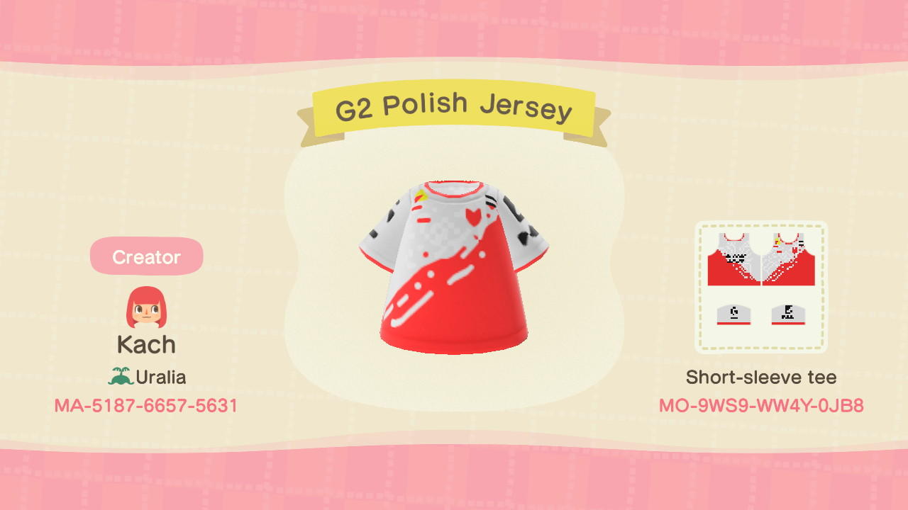 Animal Crossing Design Code: MO-9WS9-WW4Y-0JB8 G2 Polish Jersey