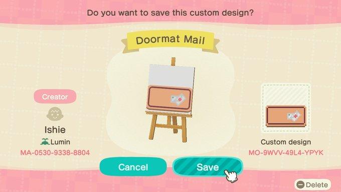 Animal Crossing Design Code: MO-9WVV-49L4-YPYK Doormat Mail