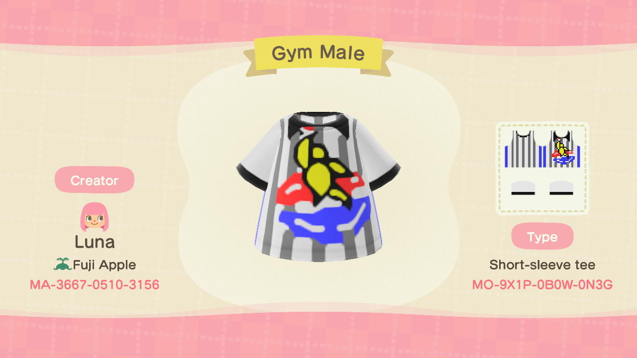 Animal Crossing Design Code: MO-9X1P-0B0W-ON3G Gym Male