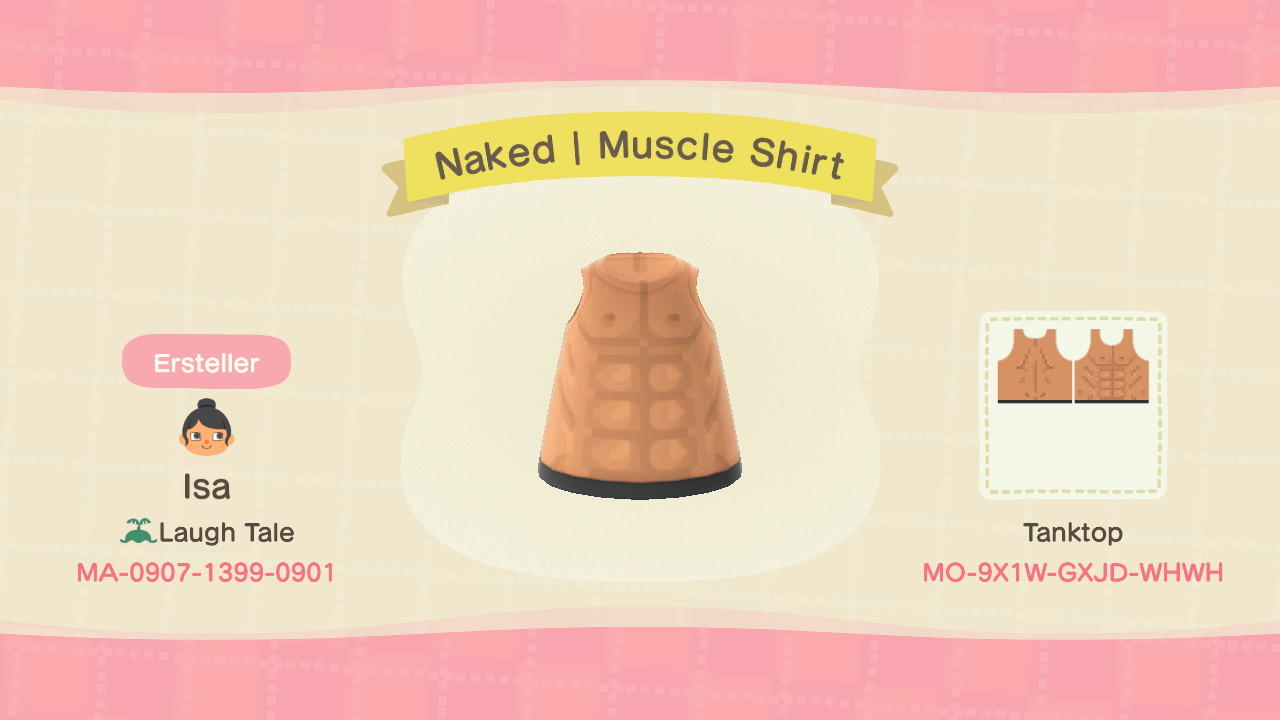 Animal Crossing Design Code: MO-9X1W-GXJD-WHWH Naked | Muscle Shirt