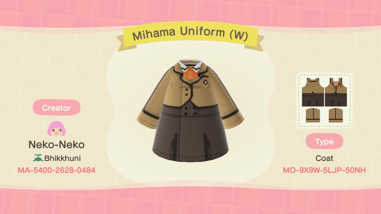 Animal Crossing Design Code: MO-9X9W-5LJP-50NH Mihama Uniform (W)