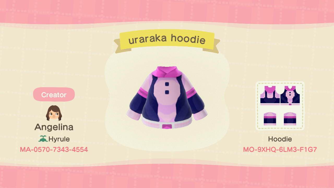 Animal Crossing Design Code: MO-9XHQ-6LM3-F1G7 Uraraka Hoodie