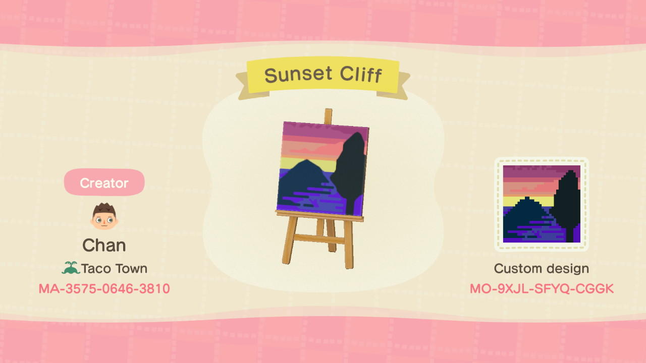 Animal Crossing Design Code: MO-9XJL-SFYQ-CGGK Sunset Cliff