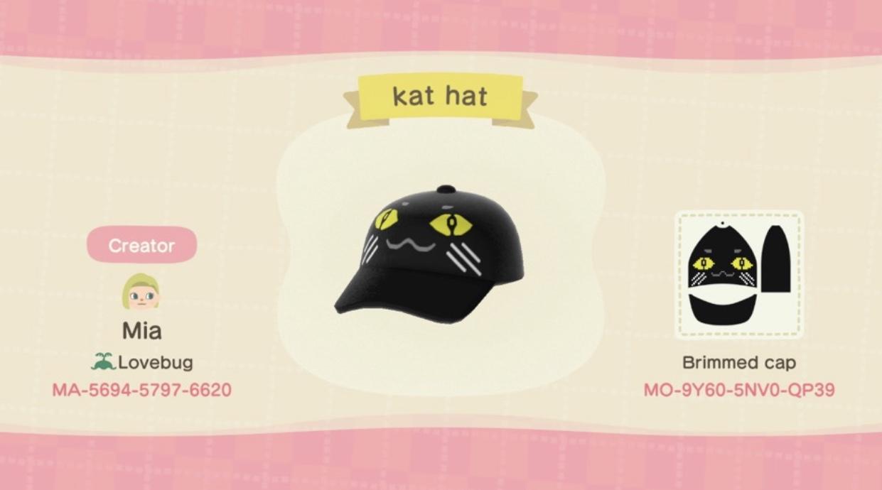Animal Crossing Design Code: MO-9Y60-5NV0-QP39 Kat Hat
