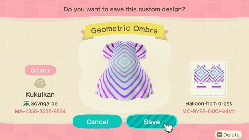 Animal Crossing Design Code: MO-9Y99-64KV-V4VV Geometric Ombre
