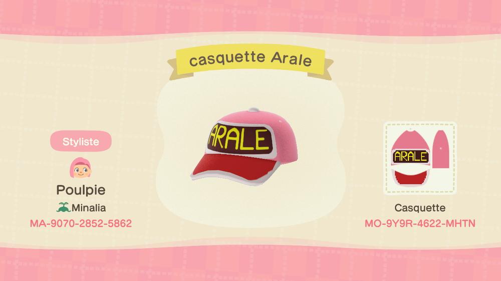 Animal Crossing Design Code: MO-9Y9R-4622-MHTN Casquette Arale