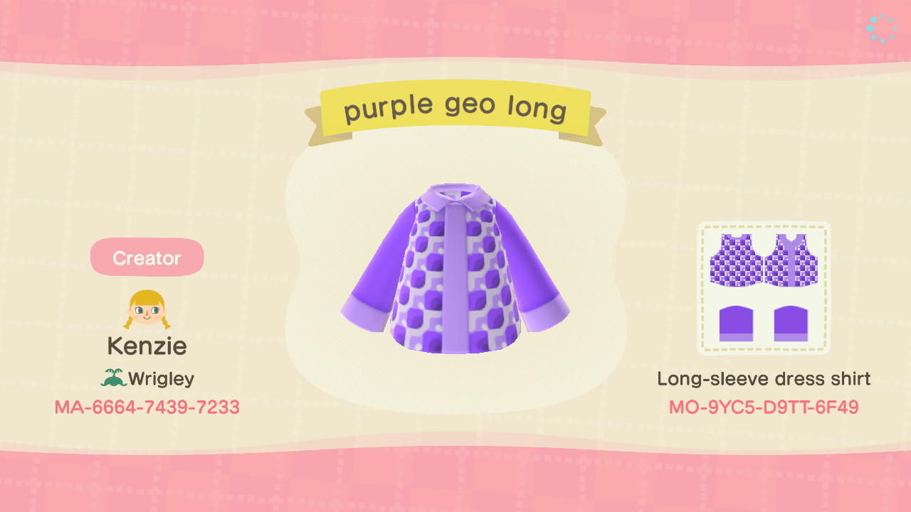 Animal Crossing Design Code: MO-9YC5-D9TT-6F49 purple geo long
