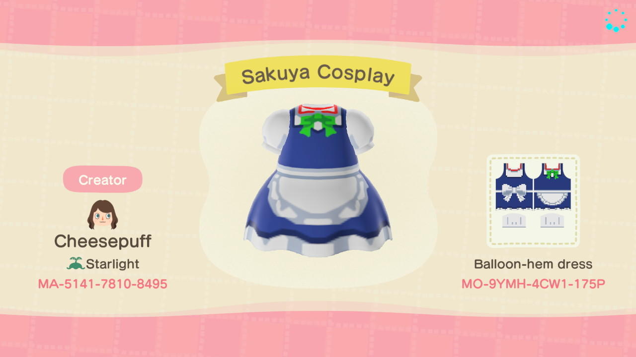 Animal Crossing Design Code: MO-9YMH-4CW1-175P Touhou Sakuya