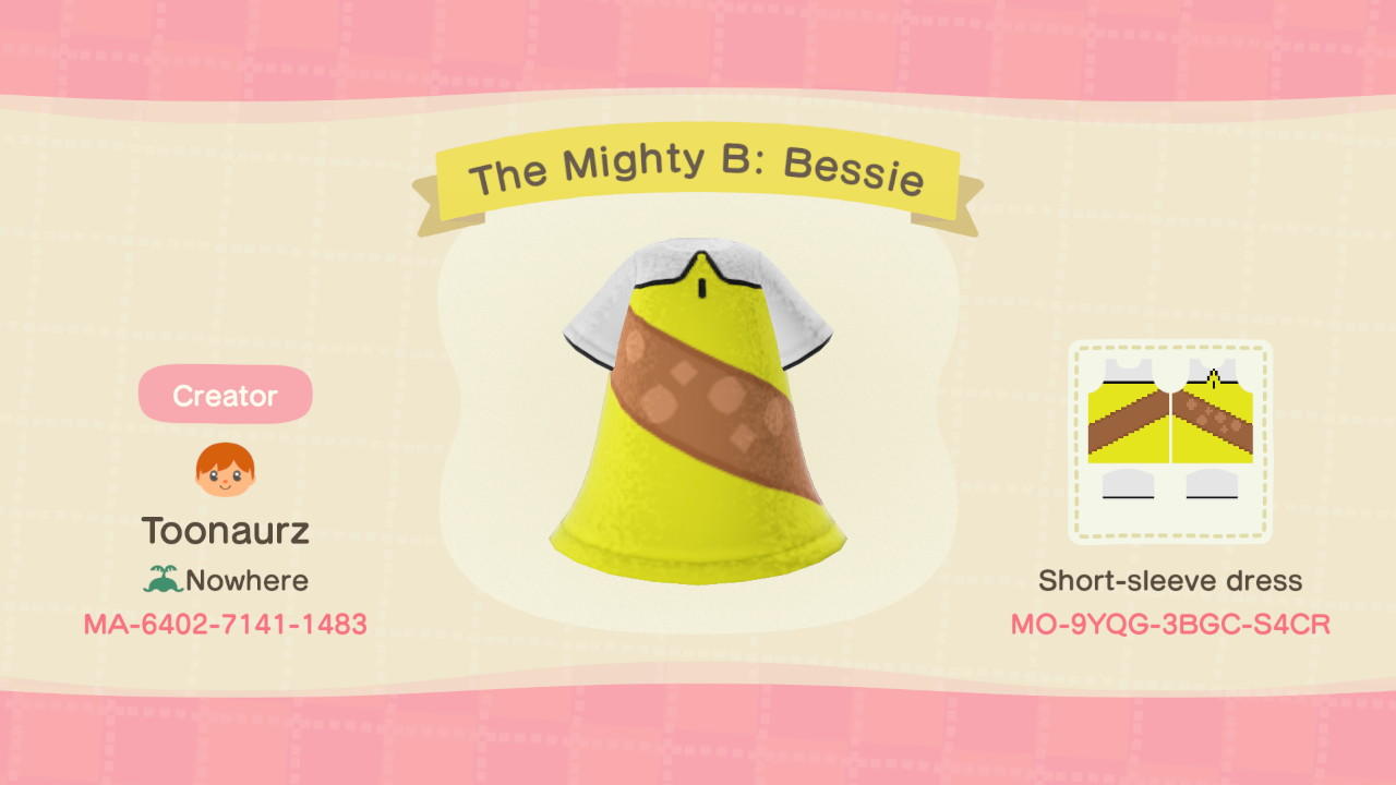 Animal Crossing Design Code: MO-9YQG-3BGC-S4CR The Mighty B: Bessie