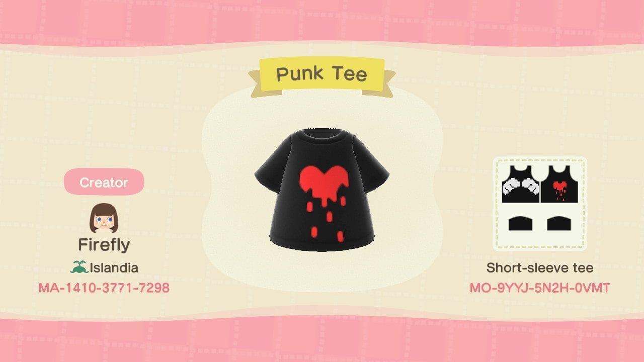 Animal Crossing Design Code: MO-9YYJ-5N2H-0VMT Punk Tee