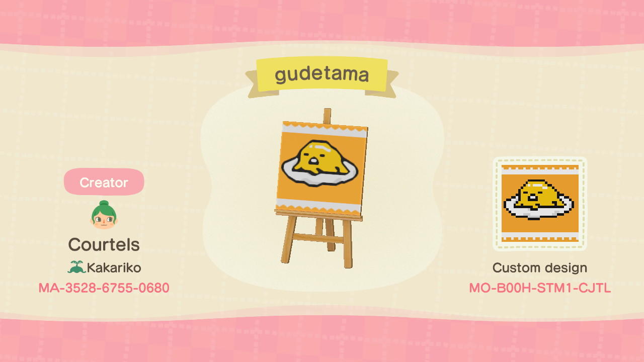 Animal Crossing Design Code: MO-B00H-STM1-CJTL Gudetama