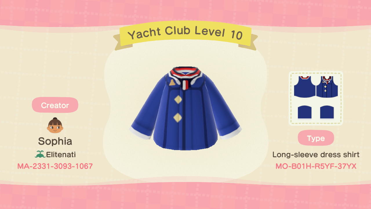 Animal Crossing Design Code: MO-B01H-R5YF-37YX Yacht Club Level 10