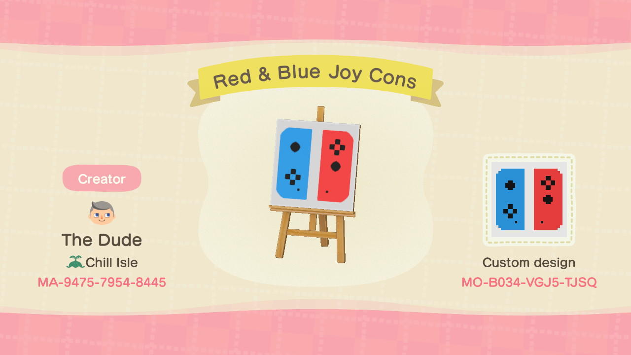 Animal Crossing Design Code: MO-B034-VGJ5-TJSQ Red & Blue Joy Cons