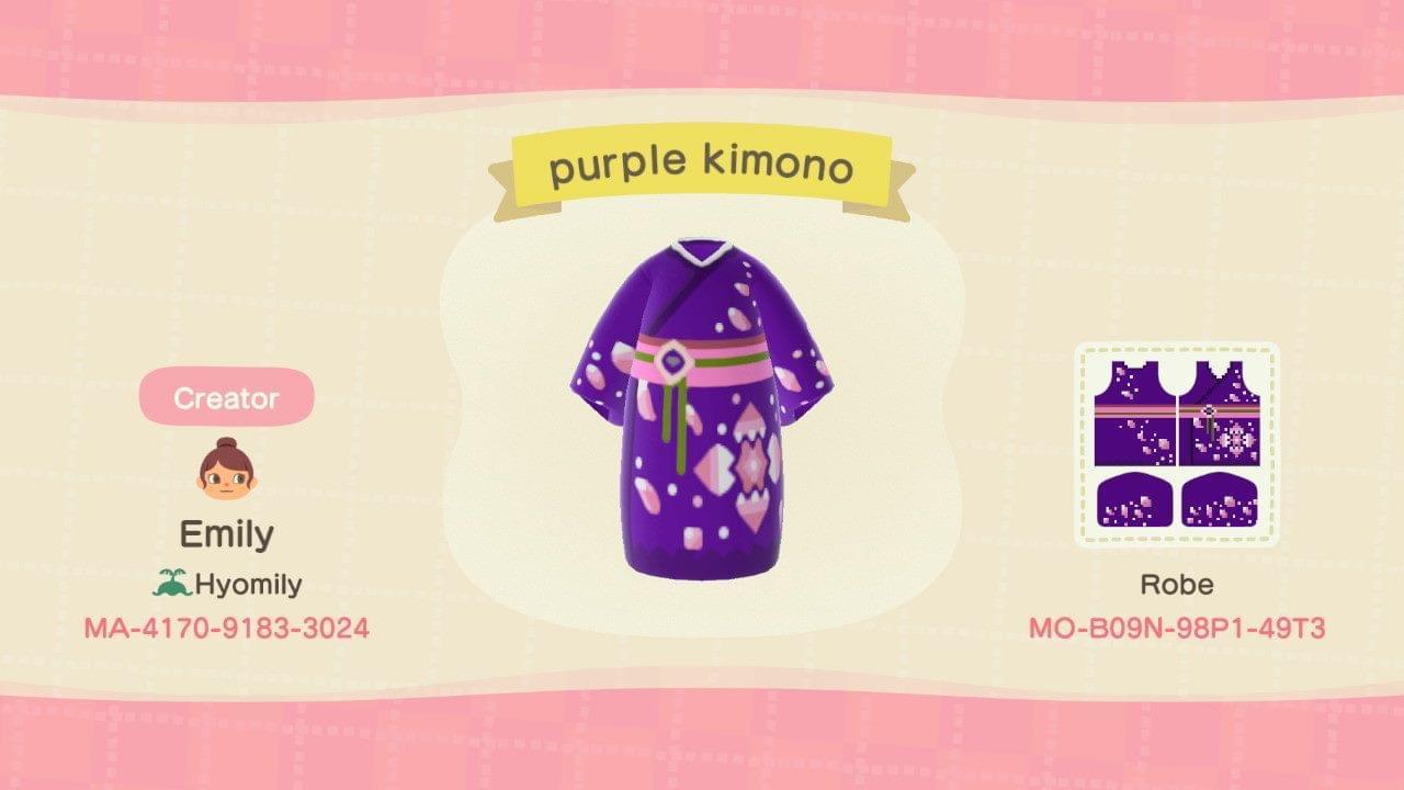Animal Crossing Design Code: MO-B09N-98P1-49T3 Purple floral kimono