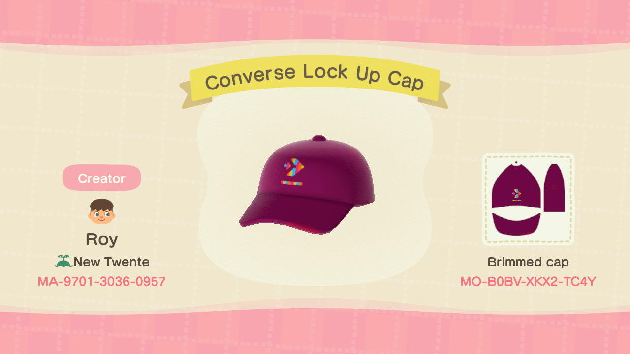 Animal Crossing Design Code: MO-B0BV-XKX2-TC4Y Converse Lock Up Cap