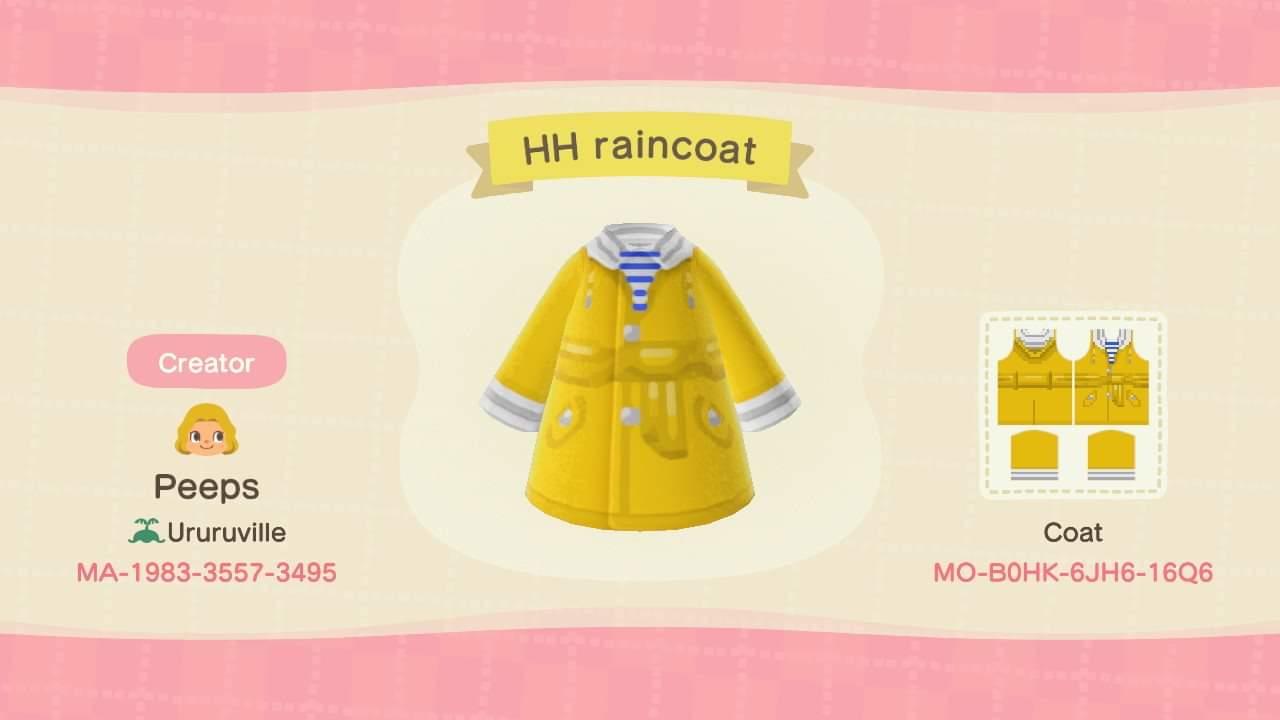 Animal Crossing Design Code: MO-B0HK-6JH6-16Q6 HH raincoat