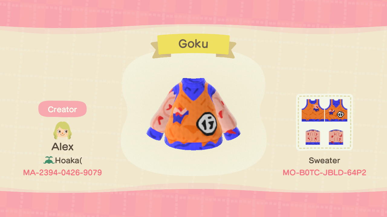 Animal Crossing Design Code: MO-B0TC-JBLD-64P2 Goku