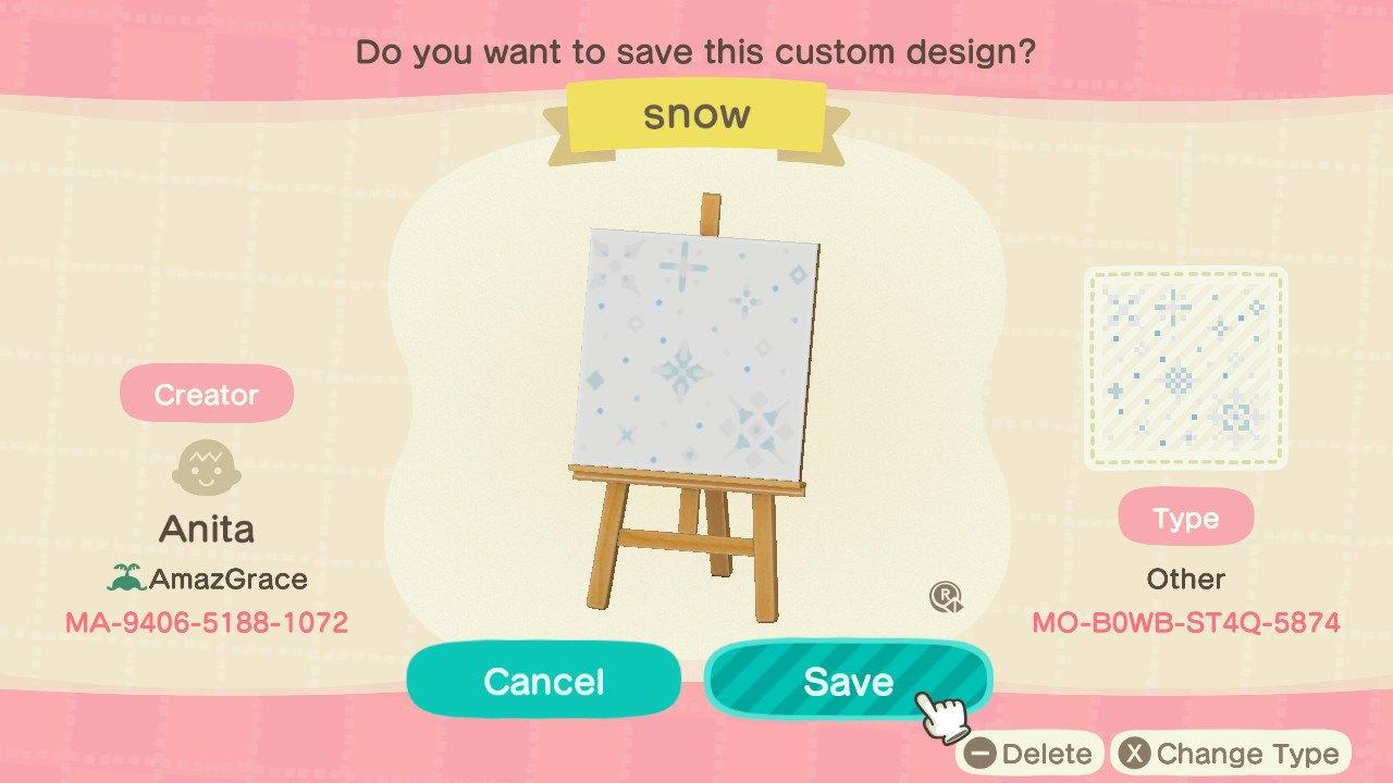 Animal Crossing Design Code: MO-B0WB-ST4Q-5874 Snow