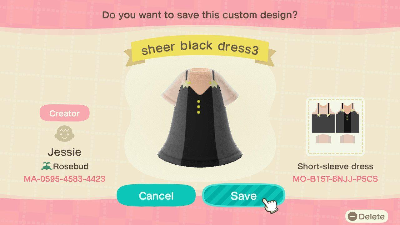 Animal Crossing Design Code: MO-B15T-8NJJ-P5CS sheer black dress3