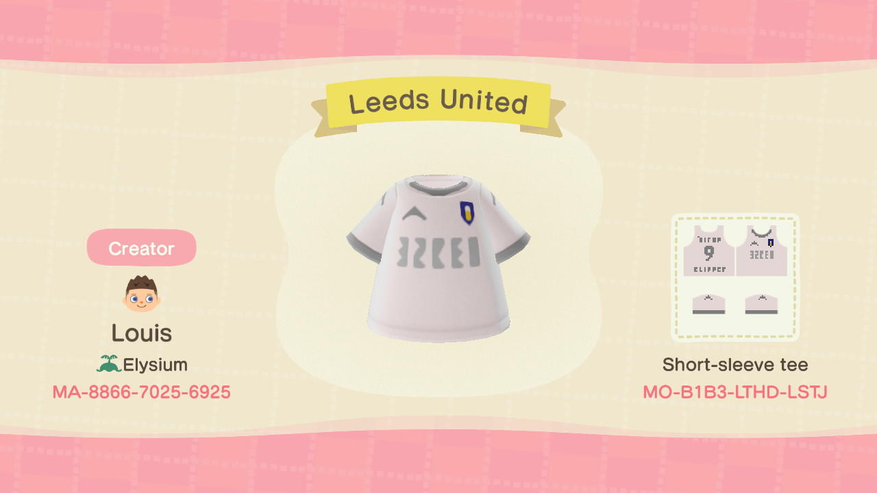 Animal Crossing Design Code: MO-B1B3-LTHD-LSTJ Leeds United