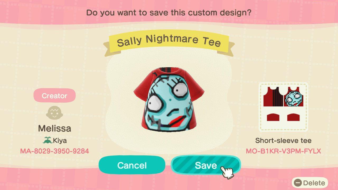 Animal Crossing Design Code: MO-B1KR-V3PM-FYLX Sally Nightmare Tee
