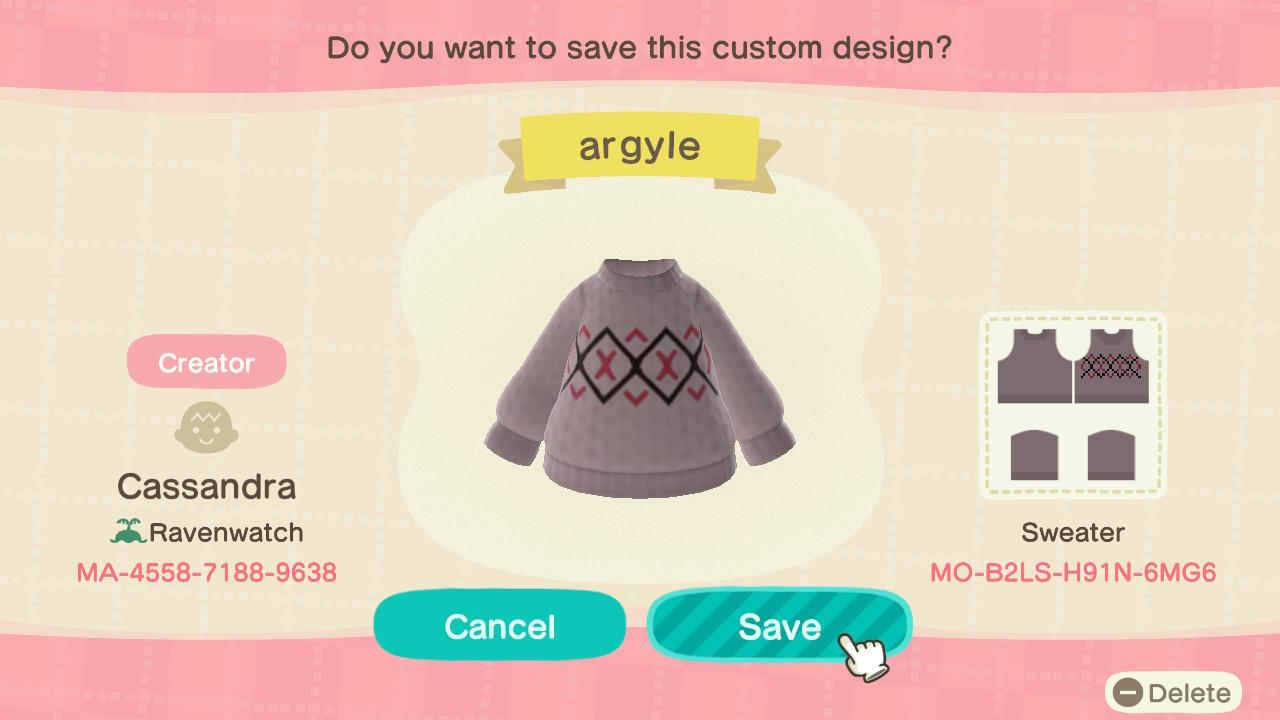 Animal Crossing Design Code: MO-B2LS-H91N-6MG6 argyle
