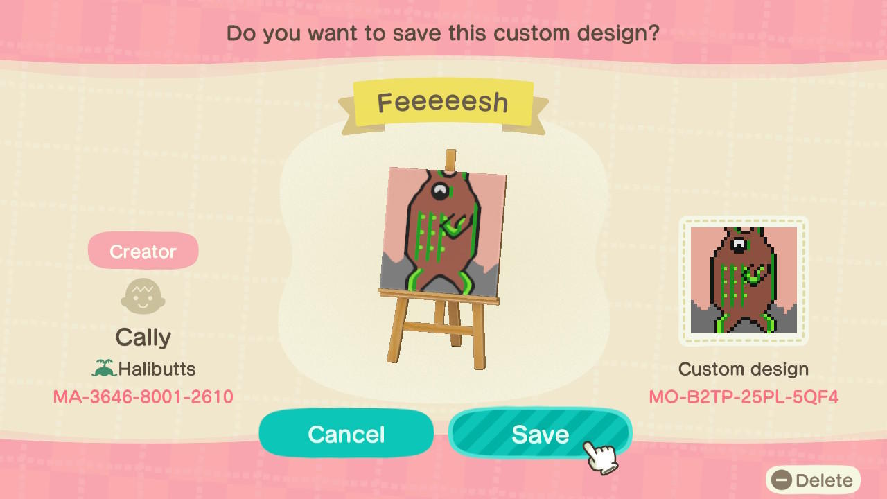 Animal Crossing Design Code: MO-B2TP-25PL-5QF4 Feeeeesh