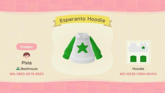 Animal Crossing Design Code: MO-B335-V55H-WVHV Esperanto Hoodie