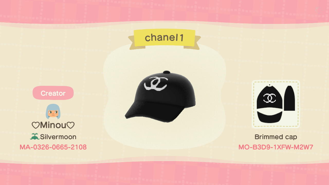 Animal Crossing Design Code: MO-B3D9-1XFW-M2W7 Chanel Hat