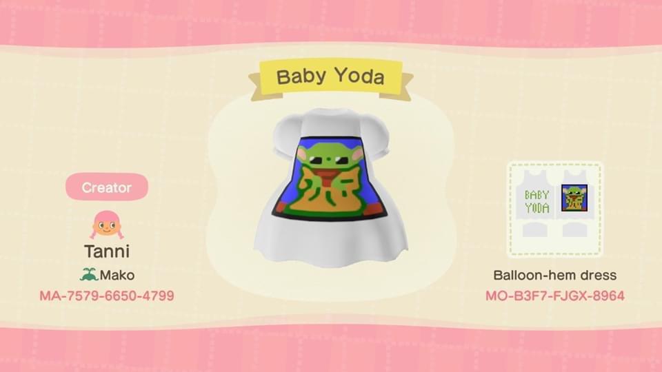 Animal Crossing Design Code: MO-B3F7-FJGX-8964 Baby Yoda