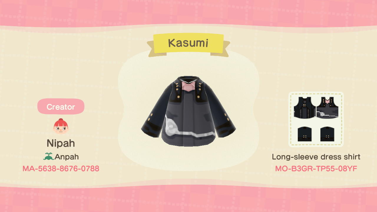 Animal Crossing Design Code: MO-B3GR-TP55-08YF Persona Kasumi