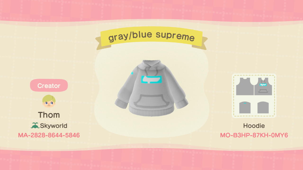 Animal Crossing Design Code: MO-B3HP-87KH-0MY6 Gray/blue supreme