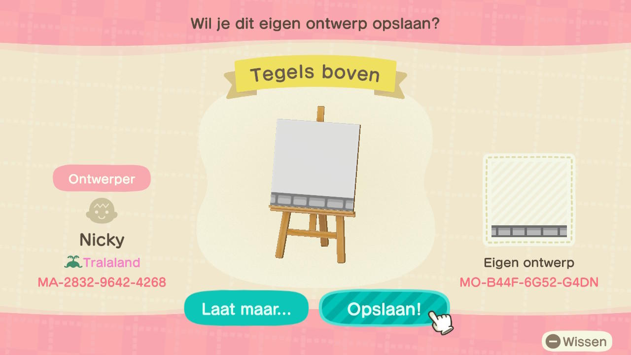Animal Crossing Design Code: MO-B44F-6G52-G4DN Tiles top