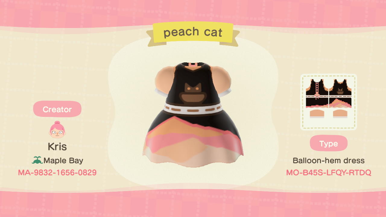 Animal Crossing Design Code: MO-B45S-LFQY-RTDQ Peach Pocket Cat