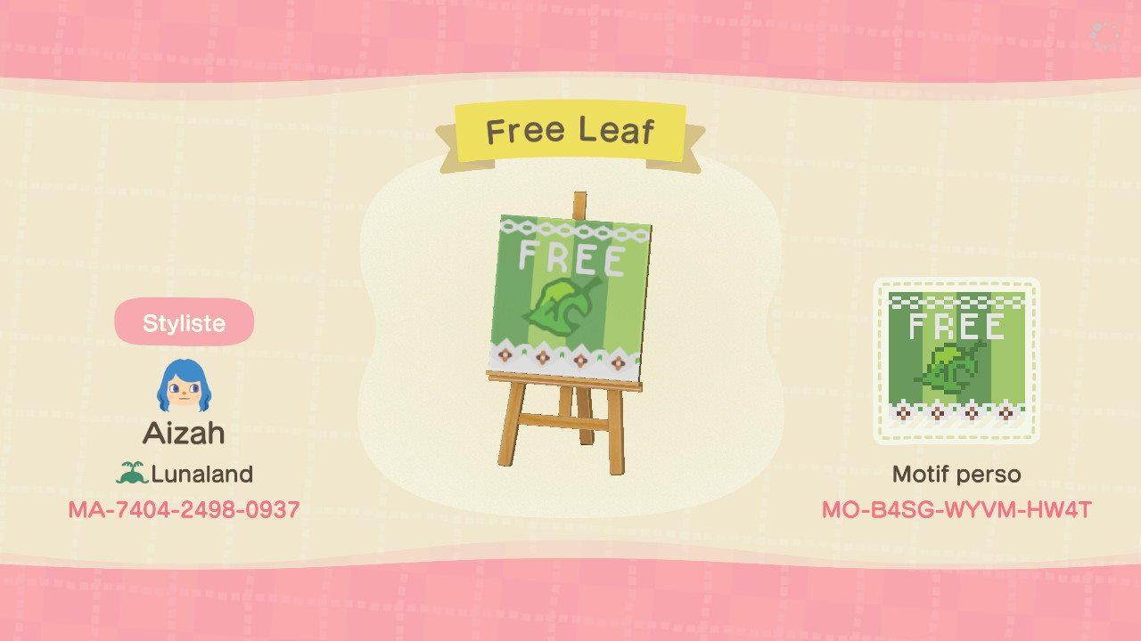 Animal Crossing Design Code: MO-B4SG-WYVM-HW4T Stall Free Leaf