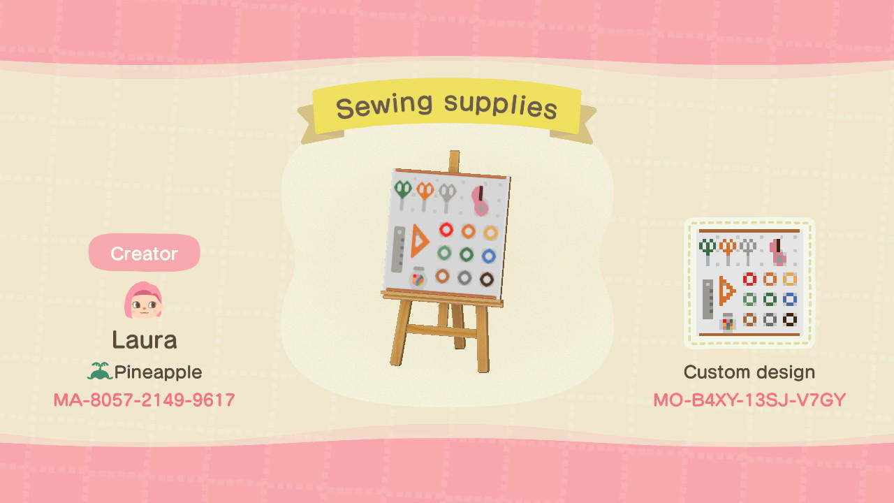 Animal Crossing Design Code: MO-B4XY-13SJ-V7GY Sewing supplies