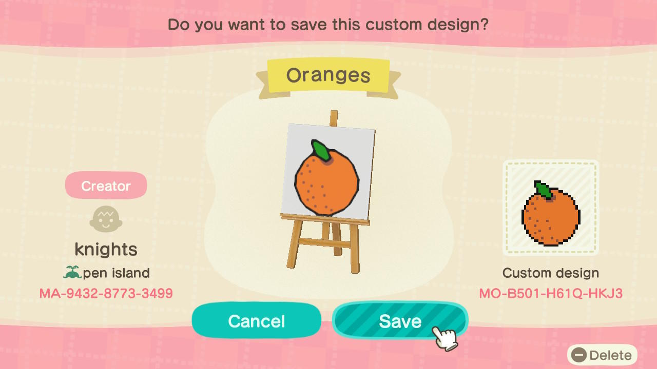 Animal Crossing Design Code: MO-B501-H61Q-HKJ3 ORANGES