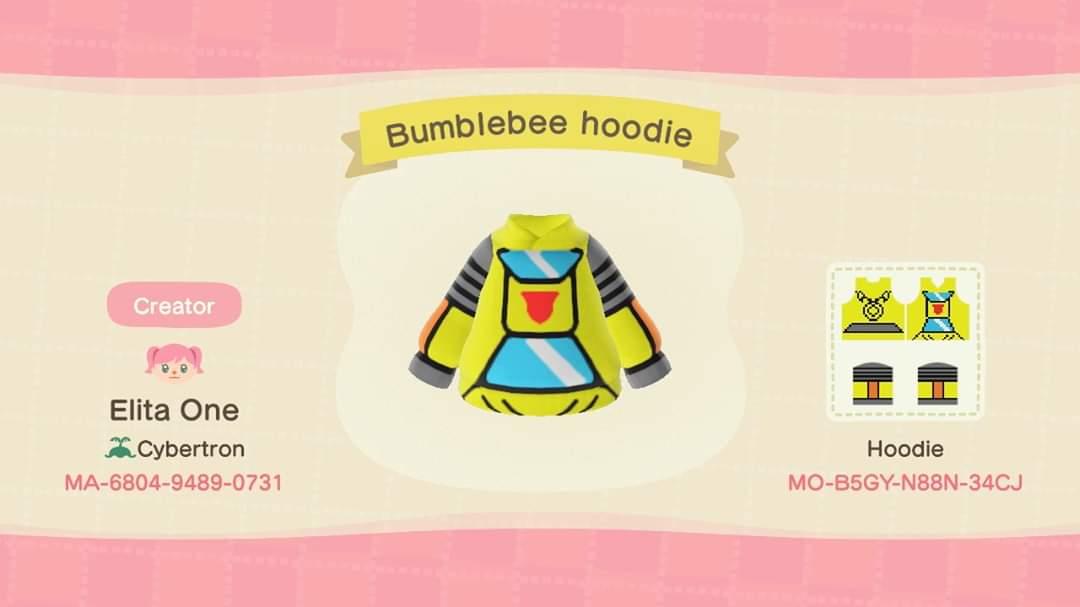 Animal Crossing Design Code: MO-B5GY-N88N-34CJ Bumblebee hoodie