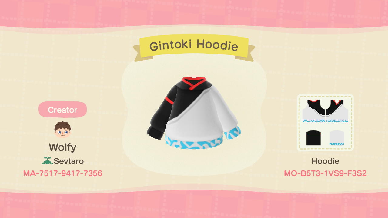 Animal Crossing Design Code: MO-B5T3-1VS9-F3S2 Gintoki Hoodie
